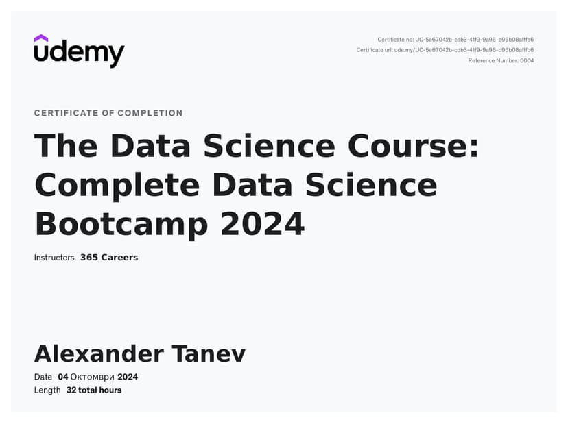 Data Science Course Certificate