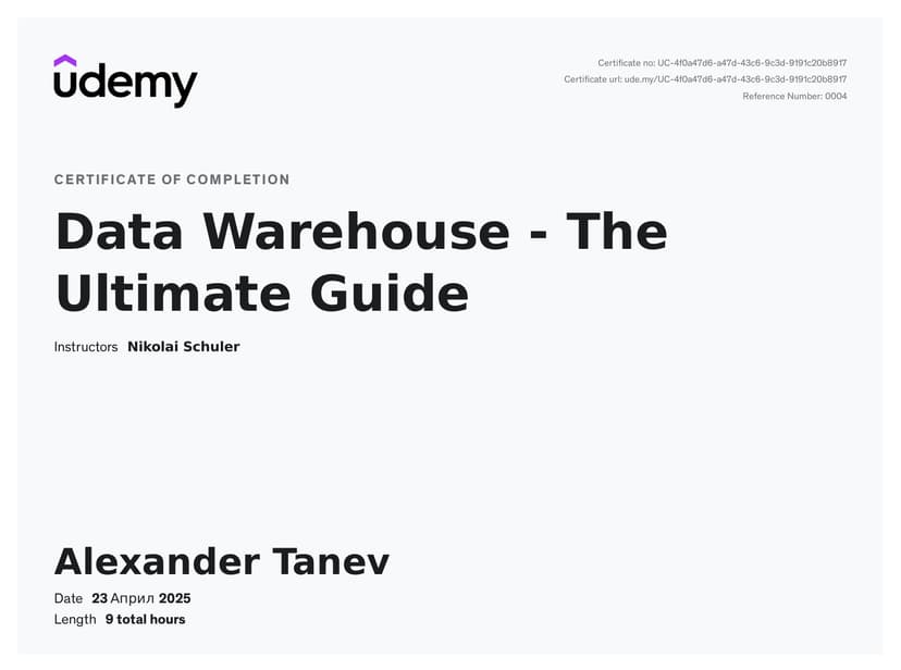 Master Data Warehousing Certificate